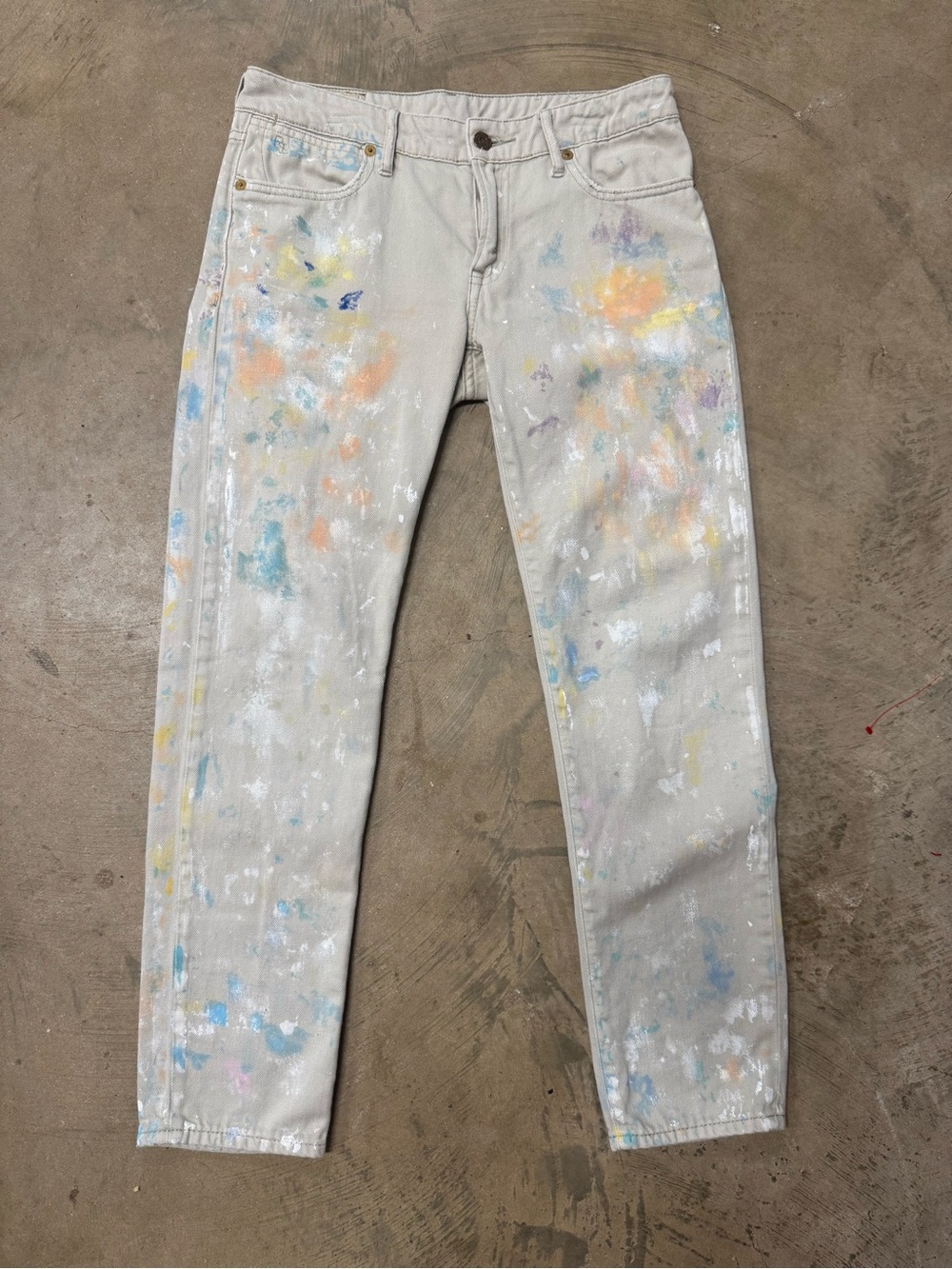 POLO Ralph Lauren Astor Slim Boyfriend Jeans 26 (29x26) Beige Paint Splattered